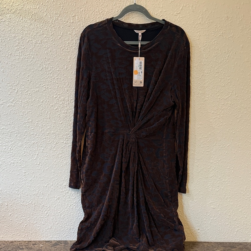 ESQUALO Long Sleeve Twist-Front Dress - Dark Brown